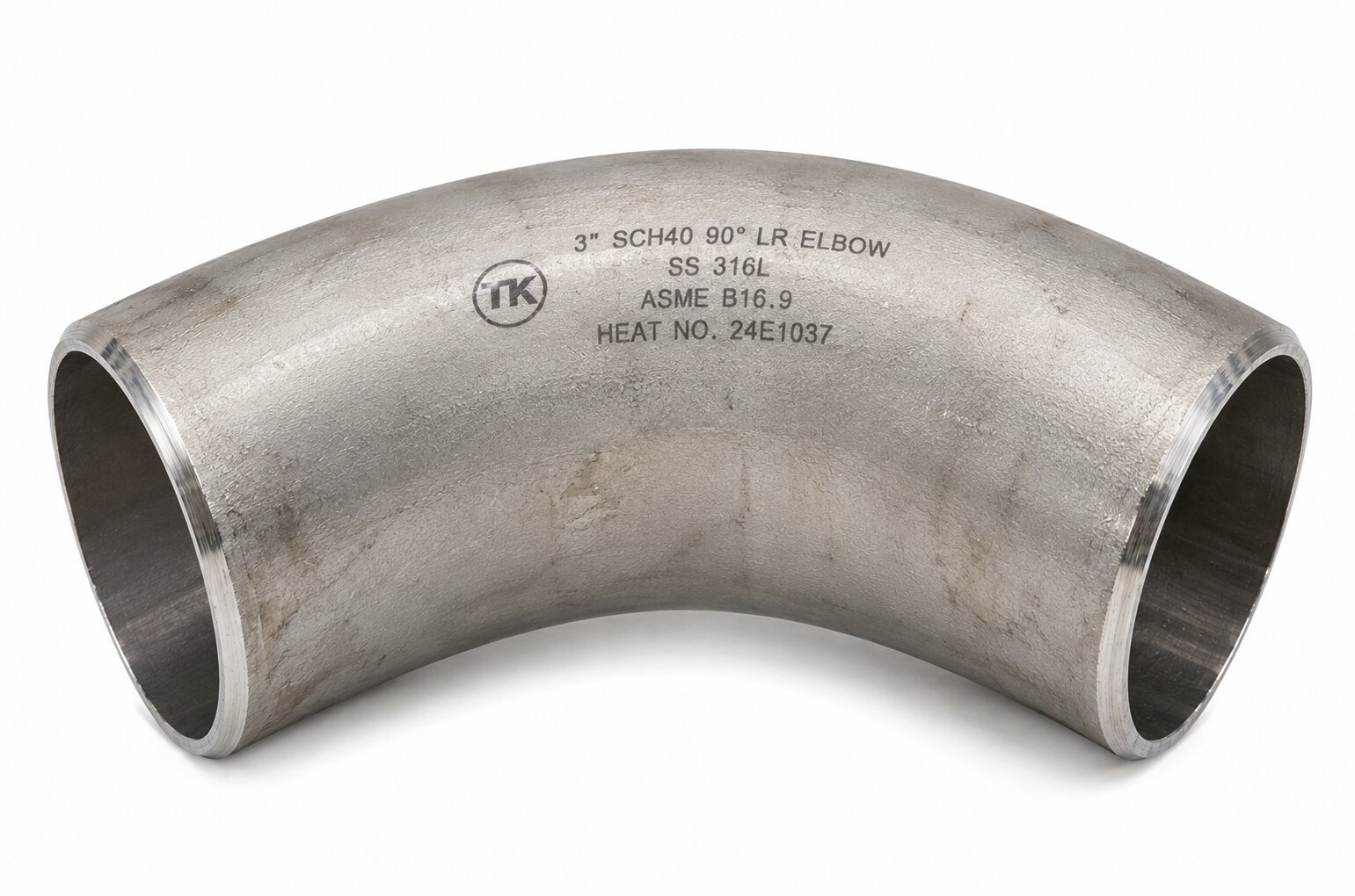 Elbow Butt Weld Stainless Steel 316L 3 inch SCH40 90 derajat LR tampak depan ASME B16.9